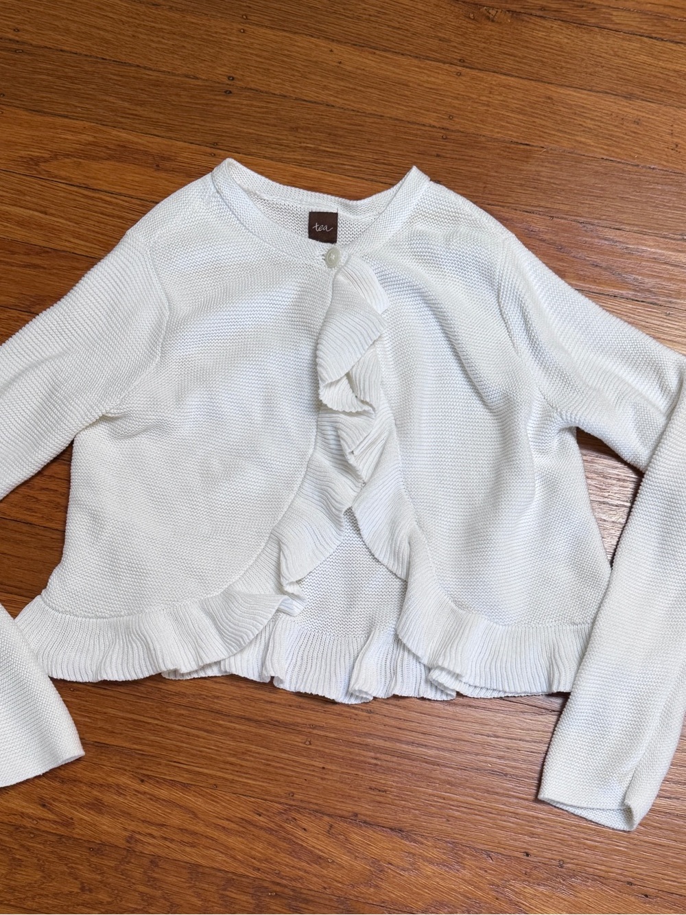 Tea Collection White Ruffle-Trim Open Cardigan - Picture 2 of 3